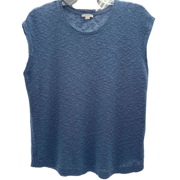J. Jill Pure Jill Textured Sapphire Blue Ribbed Trim‎ Sweater Vest Size Medium - Picture 1 of 7